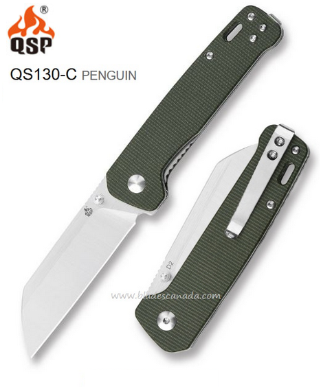 QSP Penguin Folding Knife, D2 Steel, Micarta Green, QS130-C